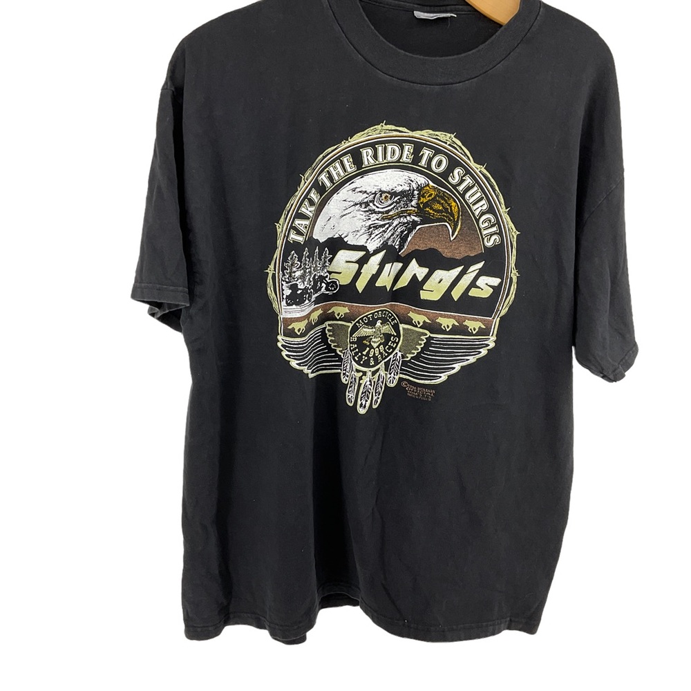 Hanes Black Short Sleeve Graphic Tee with Eagle Sturgis Design